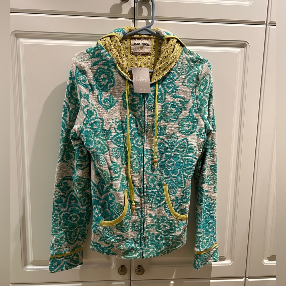 Anthropologie Scrapbook Boho Hooded Jacket Size Large NWT
